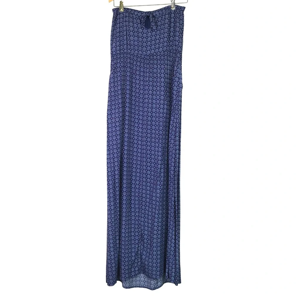 Abercrombie‎ & Fitch Geometric Diamond Print Strapless Maxi Dress L Blue